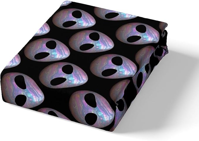 Alien Bed Sheet Set Outer Space Alien Mysterious Sheet Sets Deep Pocket(No Flat Sheet),Watercolor Purple Blue Marble Paint Trippy Mattress Cover,Twin with 1 Pillowcase