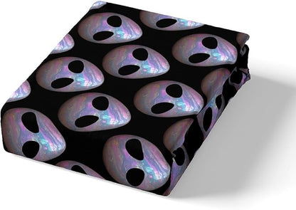 Alien Bed Sheet Set Outer Space Alien Mysterious Sheet Sets Deep Pocket(No Flat Sheet),Watercolor Purple Blue Marble Paint Trippy Mattress Cover,Twin with 1 Pillowcase