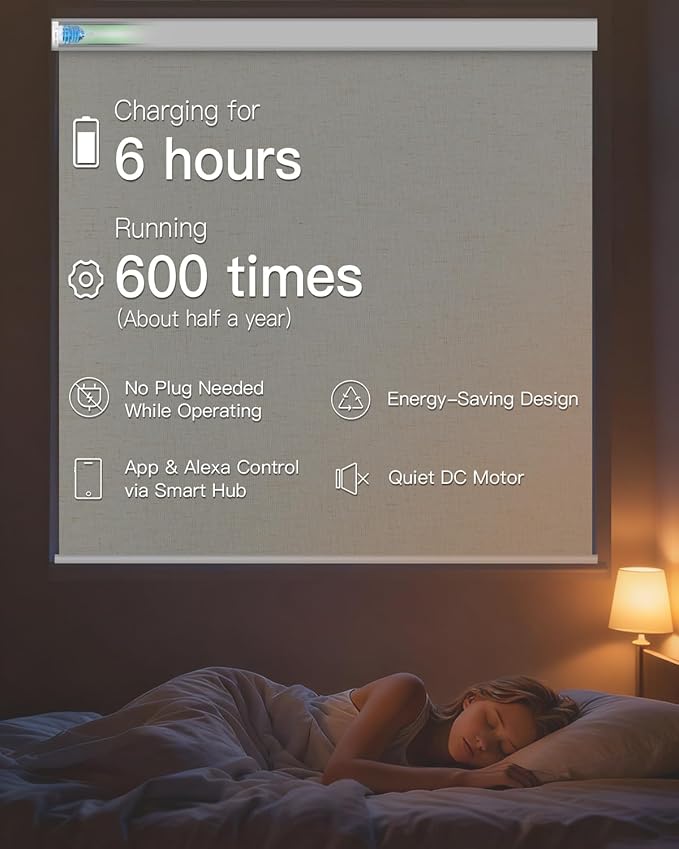 Motorized Roller Shade with Remote Control, Blackout Electric Shade for Windows Compatible with Alexa Google via Hub, Rechargeable Smart Window Blind Customized Size (Texture Beige)