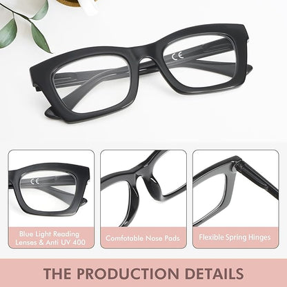 REAVEE Oprah Style Reading Glasses for Women, Blue Light Blocking Stylish Oversized Computer Readers Spring Hinge