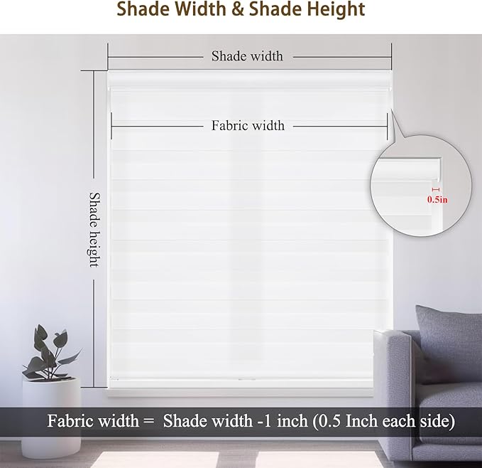 Changshade Custom Size Zebra Blinds Cordless for Indoor Windows Doors Light Filtering, Zebra Roller Shades with Valance Dual Layer Fabric for Living Room, Bedroom, Bathroom, Easy to Install, White