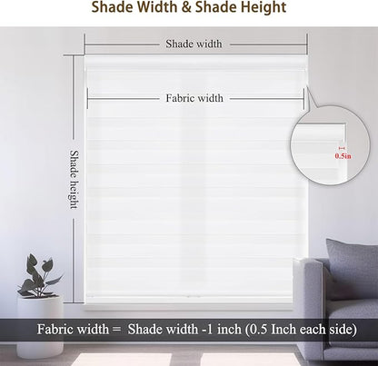 Changshade Custom Size Zebra Blinds Cordless for Indoor Windows Doors Light Filtering, Zebra Roller Shades with Valance Dual Layer Fabric for Living Room, Bedroom, Bathroom, Easy to Install, White