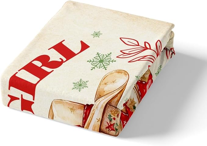 Cowgirl Christmas Bed Sheet Set 3 Pieces,Xmas Snowflake Red Bow Bedding Set(No Flat Sheet),Western Tribal Boots Cap Texas Stars Vintage Brown Fitted Sheet,2 Pillow Cases,Full Size
