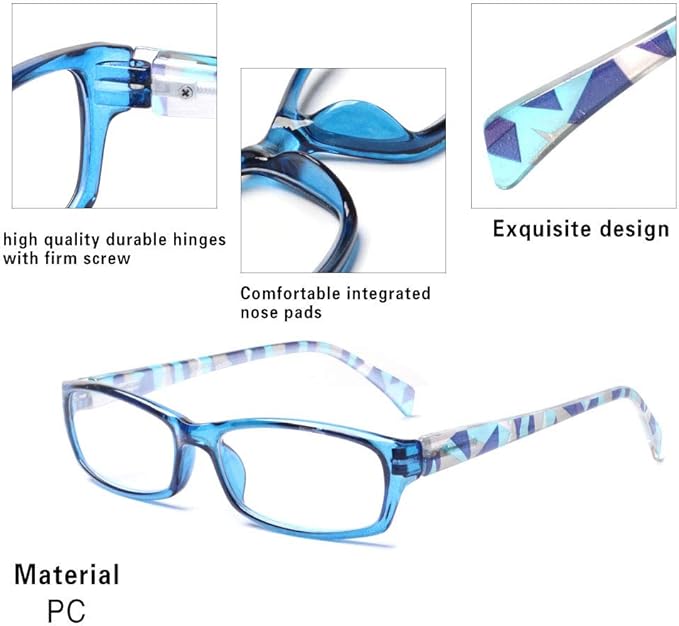 Henotin 5-Pack Reading Glasses Blue Light Blocking Anti Eyestrain Computer Reading Glasses for Women and Men Readers (Mixed color, 0.50, Diopters)