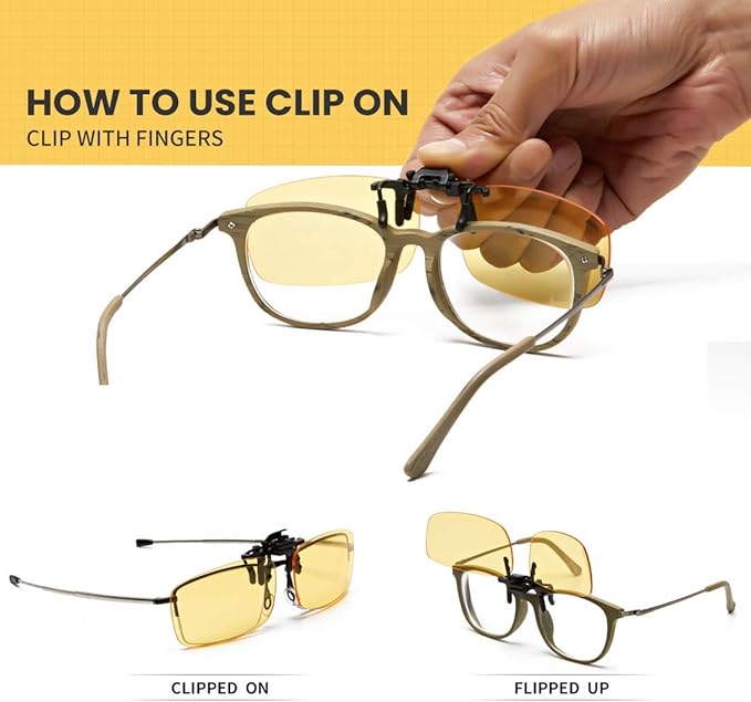 Clip on Blue Light Blocking Glasses for Day & Night Use - Anti Glare, Thin & Lightweight, Compatible with Regular Frames