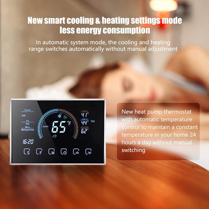 Smart Thermostats, Heat Pump Room Thermostat, 4.8 Inch Temperature Controller Color LCD Screen Programmable Thermostat for House, Fit for Alexa for Google for Home Office Hotel (Black)