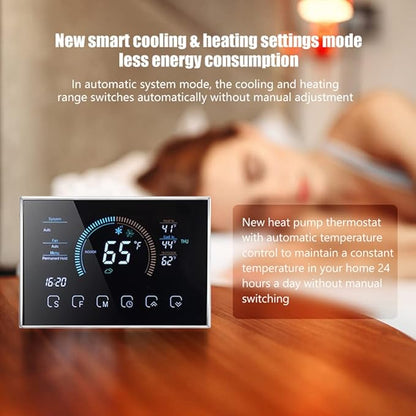 Smart Thermostat, Heat Pump Room Thermostat Temperature Controller 4.8 Inch Color LCD Screen Programmable Touch Control for Home Office Hotel