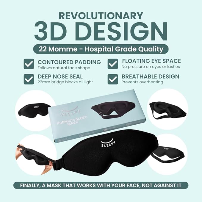 GLOWCO 3D Sleep Mask, Contoured Eye Mask for Sleeping – 100% Blackout, Zero Pressure, Adjustable Strap, Light Blocking Eye Cover for Side Sleepers & Back Sleepers, Travel, Men and Women