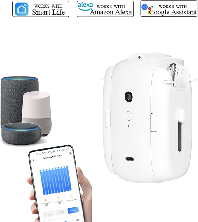 Curtain Controller, 2Pcs Smart Electric Curtain Motor Curtains Rod Opener Voice Control Timer Control Light Sensor Automatic Curtain Switch Robot for I-Rail U-Rail