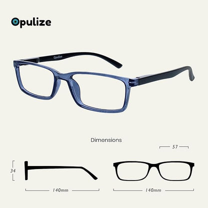 OPULIZE SEE Reading Glasses with Blue Light Blocking for Women and Men, Narrow Frame, Spring Hinges, Computer Gaming Glasses, Blue Black Arm +3.5 (Pack of 1)