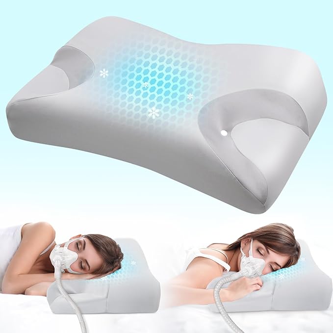 CPAP Pillow for Side Sleeping Relief Neck Shoulder Pain: Neck Support Pillow Reduce Air Leak/Mask Pressure-Memory Foam Pillow with Cooling Pillowcase for Side Back Stomach Sleepers for a Better Sleep