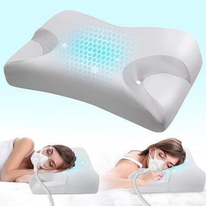 CPAP Pillow for Side Sleeping Relief Neck Shoulder Pain: Neck Support Pillow Reduce Air Leak/Mask Pressure-Memory Foam Pillow with Cooling Pillowcase for Side Back Stomach Sleepers for a Better Sleep