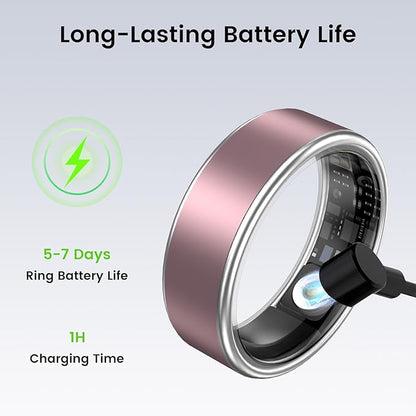 Smart Ring for Women & Men - IP68 Waterproof Fitness Tracker with Long Lasting Batteries, 28-Language App, Sleep/Step/Heart Rate Monitor, Compatible with iOS & Android (Black, 8)