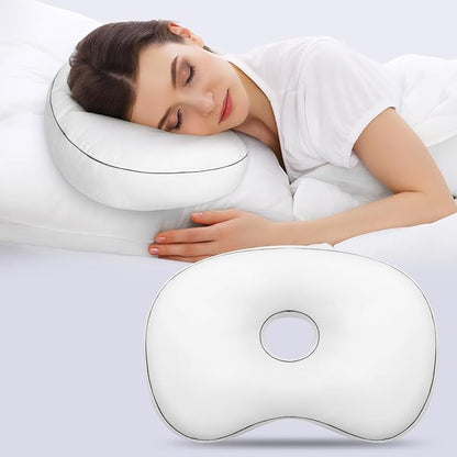 Ear Piercing Pillow - Side Sleeper Support with 3.5" Ear Hole Relief, Hypoallergenic Velvet Orthopedic Pillow for Healing Piercings