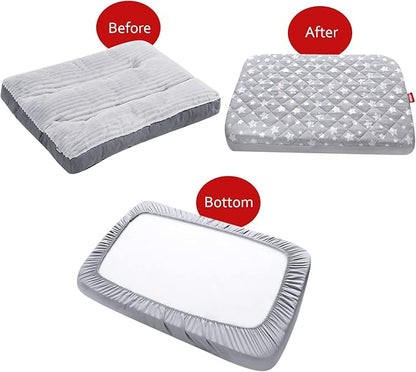 Waterproof Dog Bed Covers Replacement Washable Pet Hair Easy to Remove, Noiseless Quilted Puppy Pet Bed Cover Lovely Grey Star Print 27x36 Inches, for Dog/Cat, Cover Only