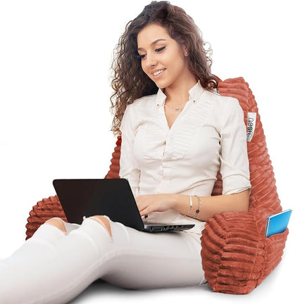 Nestl Reading Pillow with Shredded Memory Foam, Luxe Cut Plush Back Pillow for Sitting Up in Bed, Back and Arms Adjustable Support for Adult & Teens, Backrest Pillows with Washable Cover Misty Rose