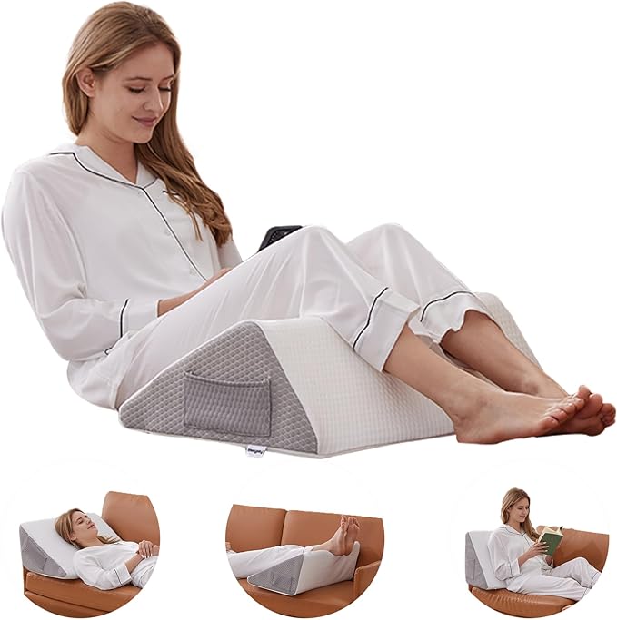 Knee Wedge Pillow, Memory Foam Leg Pillow Bed Wedge for Sleeping, Post Surgery Triangle Pillow Wedge for Knee Support, Leg Elevation, Knee Hip Back Pain Relief (23.6" x 23" x 7.9", Large Size, White)