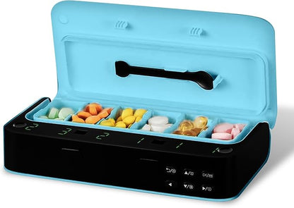 Rechargeable Pill Dispenser - Blue - Adjustable Pill Organizer Medicine Dispenser Weekly Travel Pill Organizer
