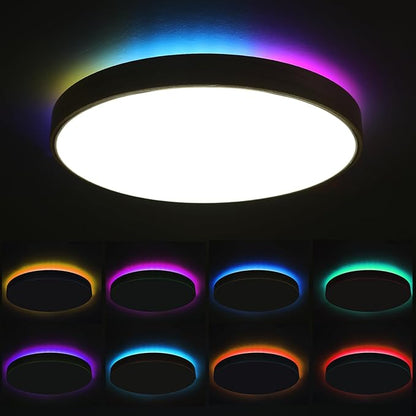 HOREVO Smart WiFi LED Ceiling Light with Remote - Alexa/Google Home, Dimmable RGB Color Changing Ceiling Light Fixture(2700K-6500K), 12" Modern Wood Flush Mount for Bedroom/Living Room/Kids Room