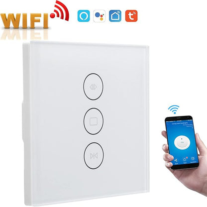 Smart Curtain Switch, Wi-Fi Curtain Switch, Motorized Roller Blinds Shutter Touch Wall Switch APP Voice Control for Home Switch, Office Building, Exhibition Hall Switch (White)