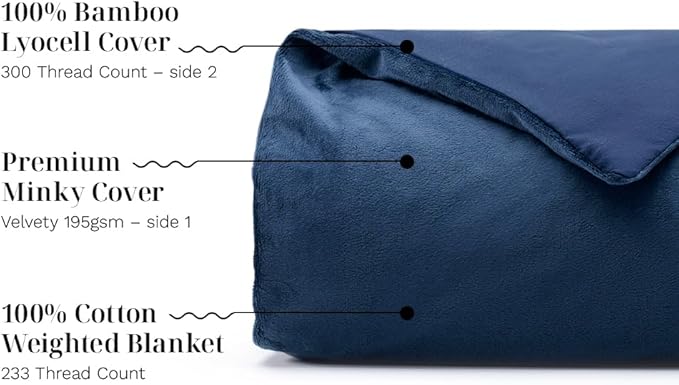 LUXOME Luxury 15lb Weighted Blanket | Includes Removable Cool & Cozy Cover | Full Size | 54"x72" | The Best Weighted Blanket | Navy