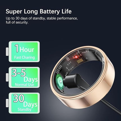 Smart Health Rings for Women Men, Fitness Tracker with Heart Rate, Blood Oxygen, HRV, Sleep Tracker, Step Tracker, No Subscription Fee, IP68 Waterproof Smart Ring for iphone & Android (Rose Gold, 6#)