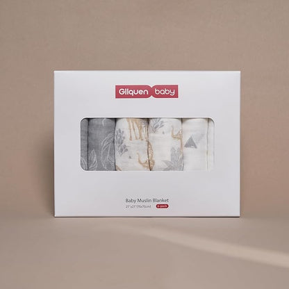 GLLQUEN BABY Receiving Blanket Boy Cotton Muslin Swaddle Blankets Girl Newborn Squares Breathable & Soft Thin Baby Blankets Cloths Double Absorbent Infant Swaddling Wrap - 6 Pack(Jungle)
