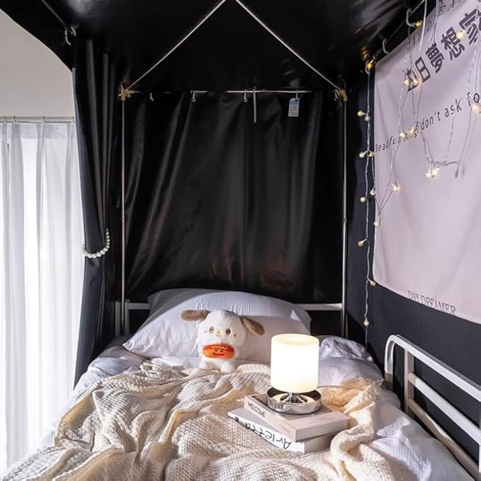 Cute Opaque Bottom Bunk Bed Curtains Privacy Cloth Underbed Curtains for Boys Girls 2 Panels 100% Blackout, Black Star