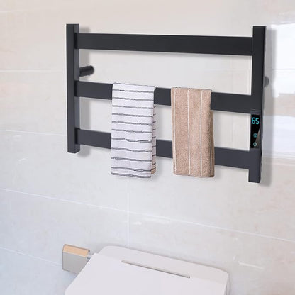 Electric Towel Warmer with Built-in Timer Stainless Steel Heated Towel Warmer for Bathroom, Wall Mounted Freestanding Electric Black Towel Warmer with Smart Temperature Control (3-layer)