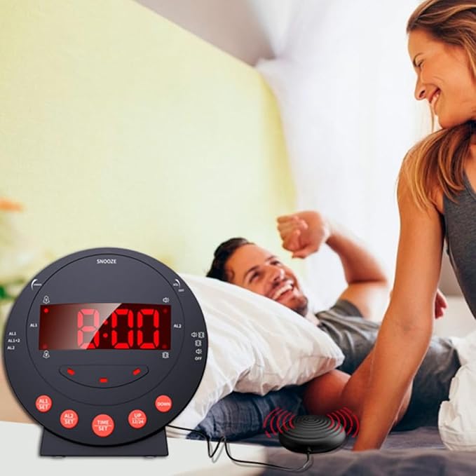 Homoyoyo Vibrating Alarm Clock for Heavy Sleepers and Deaf-Mute with Loud Bed Shaker Digital Dual Alarm Clock for Hearing Impaired 3pcs Set (no Batteries Included)