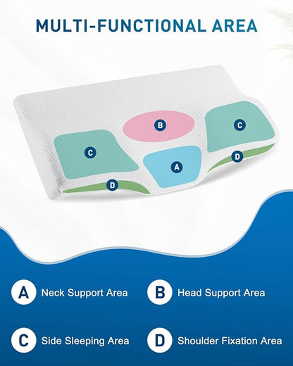 Cervical Neck Pillow, Ergonomic Memory Foam Pillows for Sleeping, Contour Side Sleeper Pillow for Adults with Breathable Pillowcase, Orthopedic Neck Support Bed Pillows for Back Stomach Sleepers