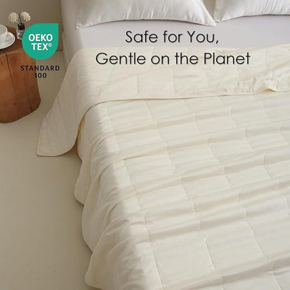EP Mode Lightweight Quilt Blanket for Summer, Viscose from Bamboo Fabric & Filling, Natural, Breathable & Machine Washable- Ivory, Queen