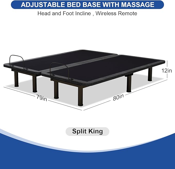 Vipbear Split King Adjustable Beds with Thickened Frame, Adjustable Bed Frame with Pillow-Tilt,Separate Head/Foot Lift,Smart APP Control, Massage, Zero Gravity, Anti-Snore, Wireless Remote,USB Ports