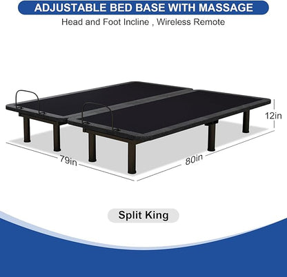 Vipbear Split King Adjustable Beds with Thickened Frame, Adjustable Bed Frame with Pillow-Tilt,Separate Head/Foot Lift,Smart APP Control, Massage, Zero Gravity, Anti-Snore, Wireless Remote,USB Ports