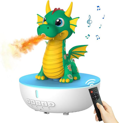 Aromatherapy Dragon Humidifier, 200ML Essential Oil Diffuser with Remote & Timer, White Noise Machine with 10 Soothing Sounds, Cute Small Humidifiers for Kids Bedroom, Home, Office (Green)