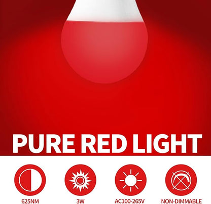 625nm Red Light Bulbs for Sleep, 3W 100% Blue Light Block Light Bulbs that Mimics the Natural Tones of Sunset, Promote Melatonin Production, Relieve Stress, Perfect for Baby's Bedroom, Sleeping, 2PK