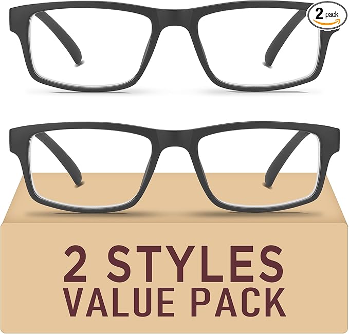 2 Pack Reading Glasses,Upgraded TR Blue Light Blocking Reading Glasses,Filter UV Ray/Glare Computer Readers,Stylish Lightweight Spring Hinges Eyeglasses for Women Men(2-pack Black,2.5)