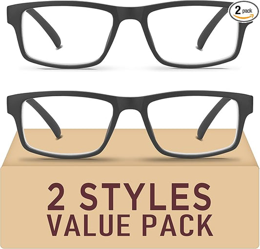 2 Pack Reading Glasses,Upgraded TR Blue Light Blocking Reading Glasses,Filter UV Ray/Glare Computer Readers,Stylish Lightweight Spring Hinges Eyeglasses for Women Men(2-pack Black,2.5)