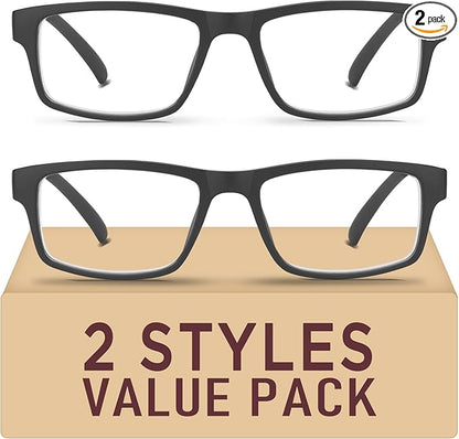 2 Pack Reading Glasses,Upgraded TR Blue Light Blocking Reading Glasses,Filter UV Ray/Glare Computer Readers,Stylish Lightweight Spring Hinges Eyeglasses for Women Men(2-pack Black,2.25)