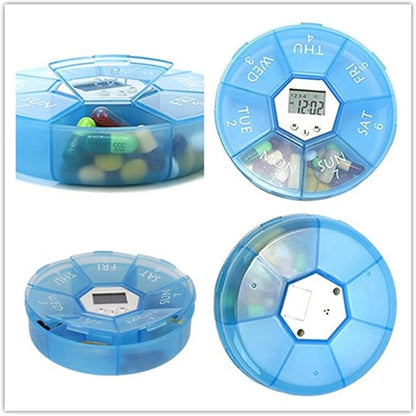2Pcs Digital Pill Dispenser Automatic Weekly Pill Organizer Medicine Storage Container with Alarm Reminder (Blue)
