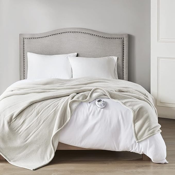Serta Reversible Fleece to Sherpa Electric Blanket, Fast Heating, Auto Shut Off Timer, Multi Heat Setting, ETL Certified, Machine Washable, Tan Full 84"x 77"