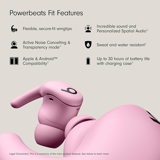 Beats - Powerbeats Fit - Wireless Noise-Cancelling Workout Earbuds with Ultimate Secure Fit with USB-C Charging Cable (1.5m) - Power Pink