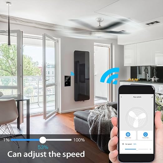 Zibee Smart Ceiling Fan and Light Switch Combo,Adjust Fan Speed,Glass Touch Panel,No Neutral line Needed and Neutral line Needed Dual Mode,ZigBee Hub Required,US.