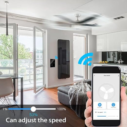 Zibee Smart Ceiling Fan and Light Switch Combo,Adjust Fan Speed,Glass Touch Panel,No Neutral line Needed and Neutral line Needed Dual Mode,ZigBee Hub Required,US.