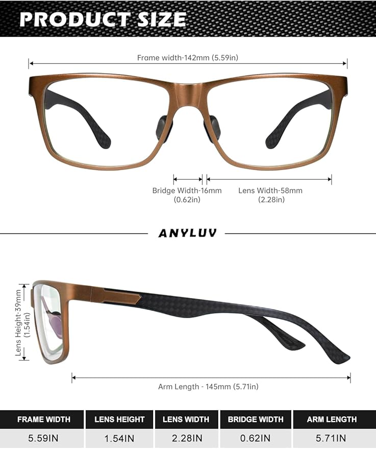 ANYLUV Reading Glasses Men Women Blue Light Blocking, Premium Mens Reading Glasses Al-mg Frame with Spring Hinge Anti Glare