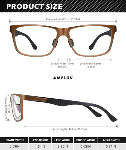 ANYLUV Reading Glasses Men Women Blue Light Blocking, Premium Mens Reading Glasses Al-mg Frame with Spring Hinge Anti Glare