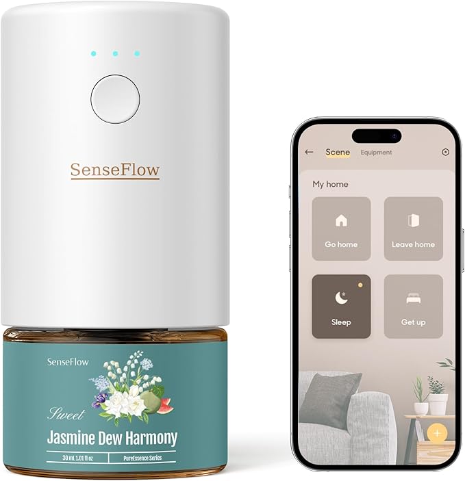 SF101S Pro Smart Waterless Essential Oil Diffuser, Plug in Aromatherapy Diffuser & Non-Toxic air Freshener, 120-Day Natural Aroma Mist, Covers 1000 Sq Ft- Free 30ml Jasmine Dew Harmony
