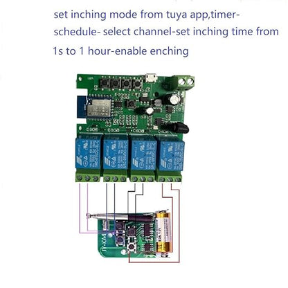 4 Channel Smart WiFi RF Bluetooth Wireless Dry Contact Relay Switch Module,Phone app Remote Control,Compatible with Alexa Google Home (Tuya 4CH 5V AC/DC7-32V)