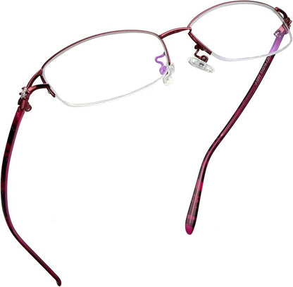 LifeArt Alloy Semi-Rimless Reading Glasses,Blue Light Blocking Glasses, Anti Eyestrain, Computer Gaming Glasses, TV Glasses for Women Men, Anti Glare (Red, +3.50 Magnification)