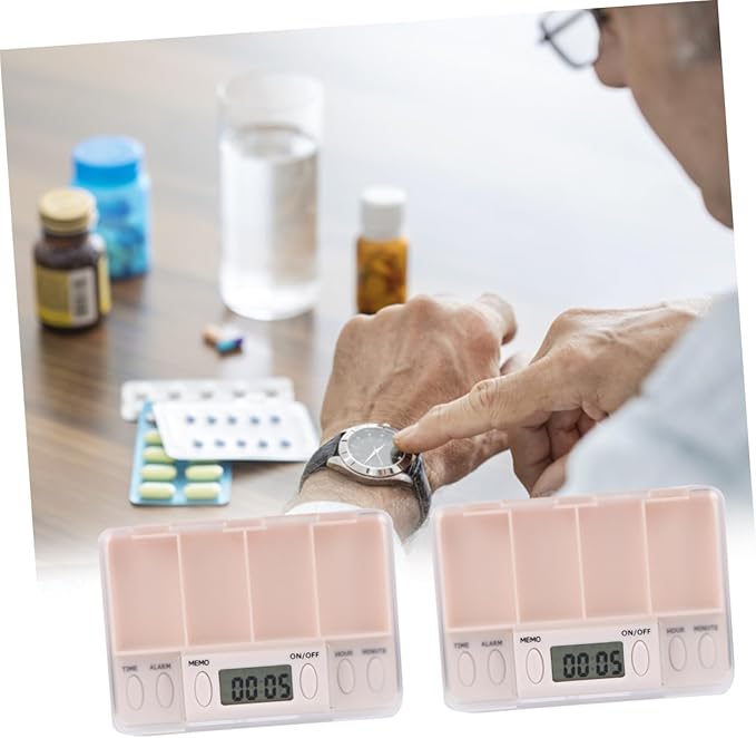 PartyKindom Medication Dispenser Pill Box Portable Daily Pill Case Alarm Clock for Medicine Reminder Sturdy Storage for Patients
